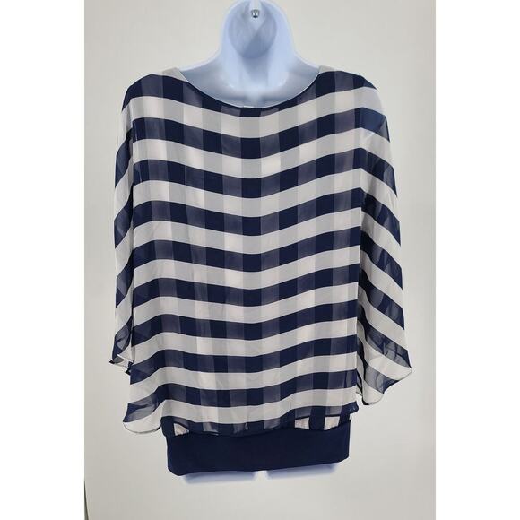PerSeption batwing blouse nautical blue/white stripes Size Large Beachy office - Picture 2 of 8